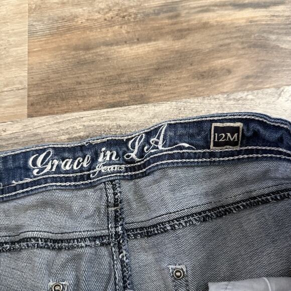 Grace in LA Bootcut Jeans Women’s 12M Blue Denim Rhinestone Embellished Pockets - Picture 5 of 8